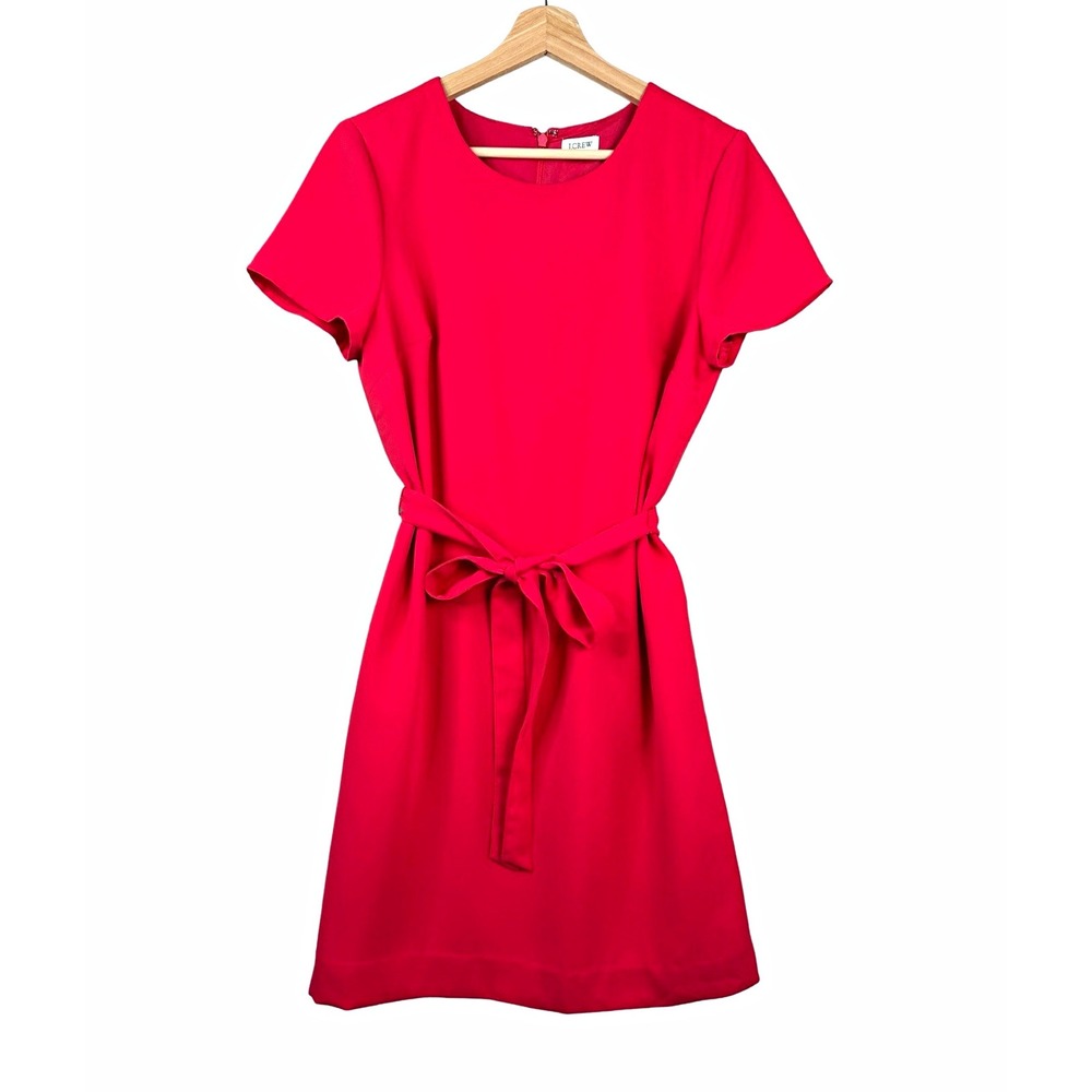 J.Crew Womens Red Short Sleeve Tie Waist Suiting Shift Dress Size 8